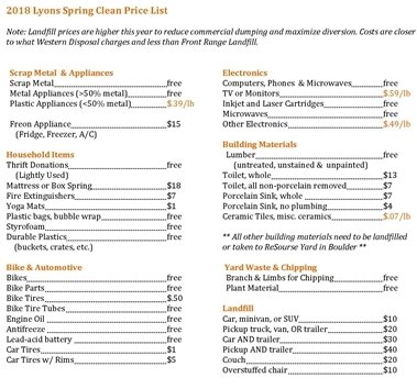 Cleanup Day Price List