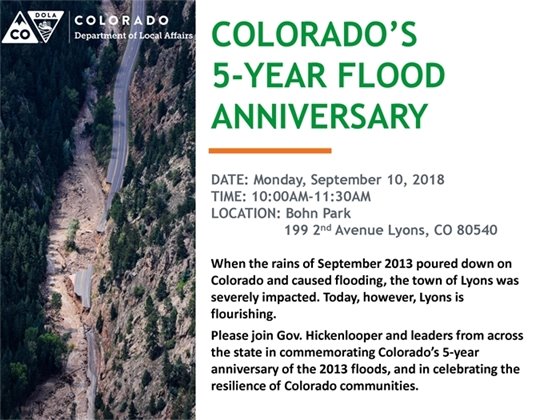 Hickenlooper to Commemorate 5-Year Flood Anniversary in Lyons